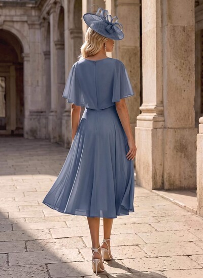 A-Line V-Neck Cape Sleeves Knee-Length Chiffon Mother Of The Bride Dresses With Ruffle