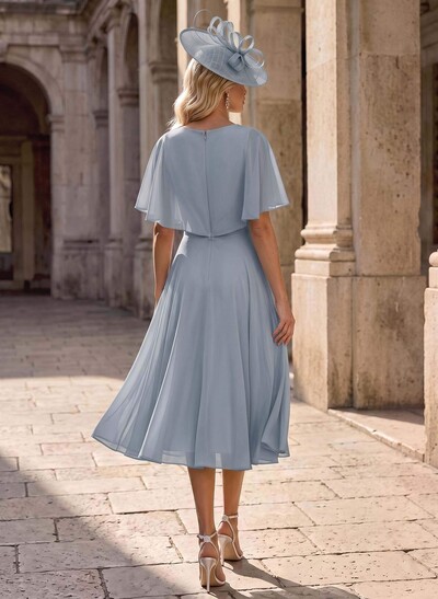 A-Line V-Neck Cape Sleeves Knee-Length Chiffon Mother Of The Bride Dresses With Ruffle