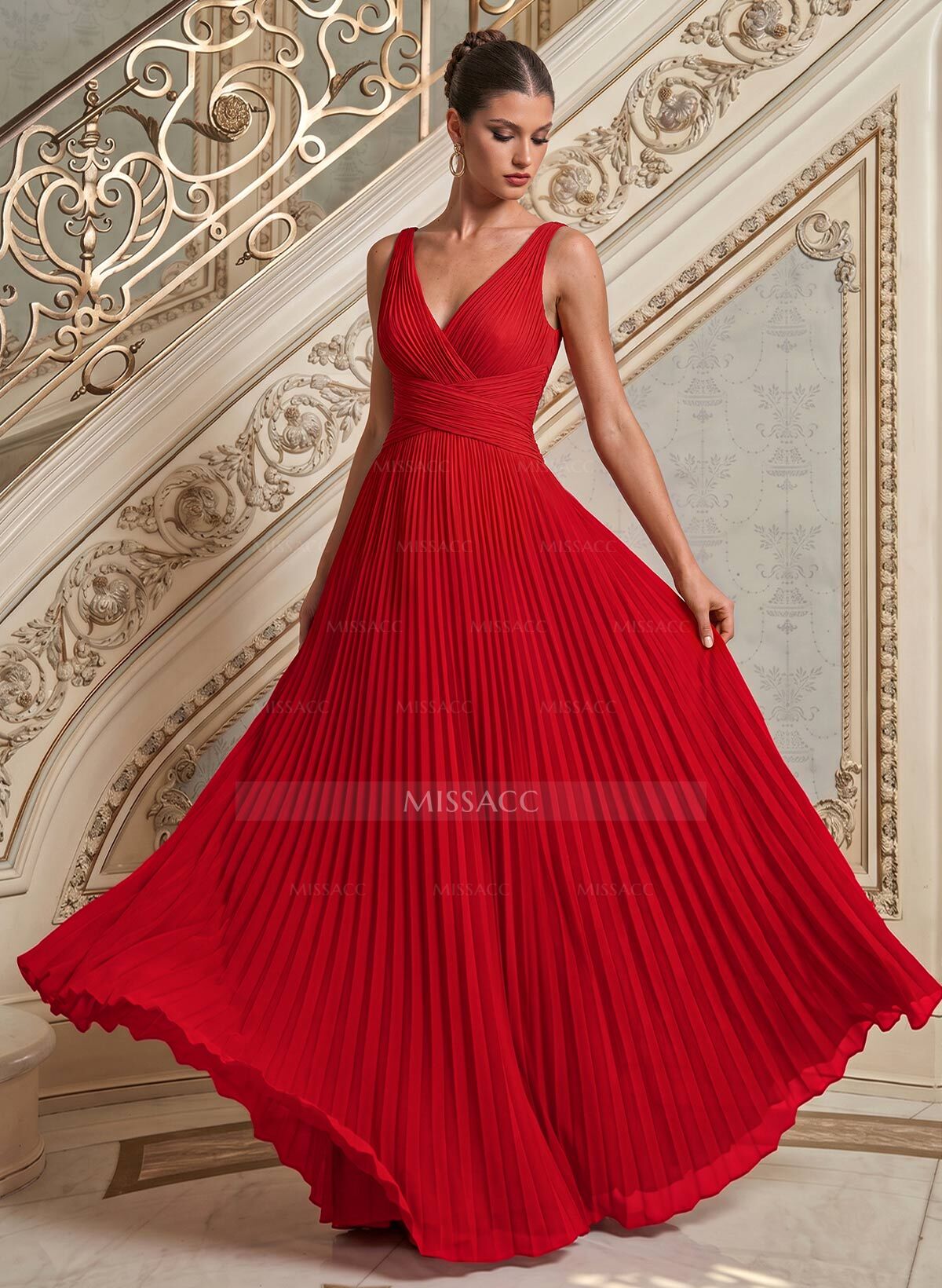 A-Line V-Neck Sleeveless Floor-Length Chiffon Mother Of The Bride Dresses With Pleated