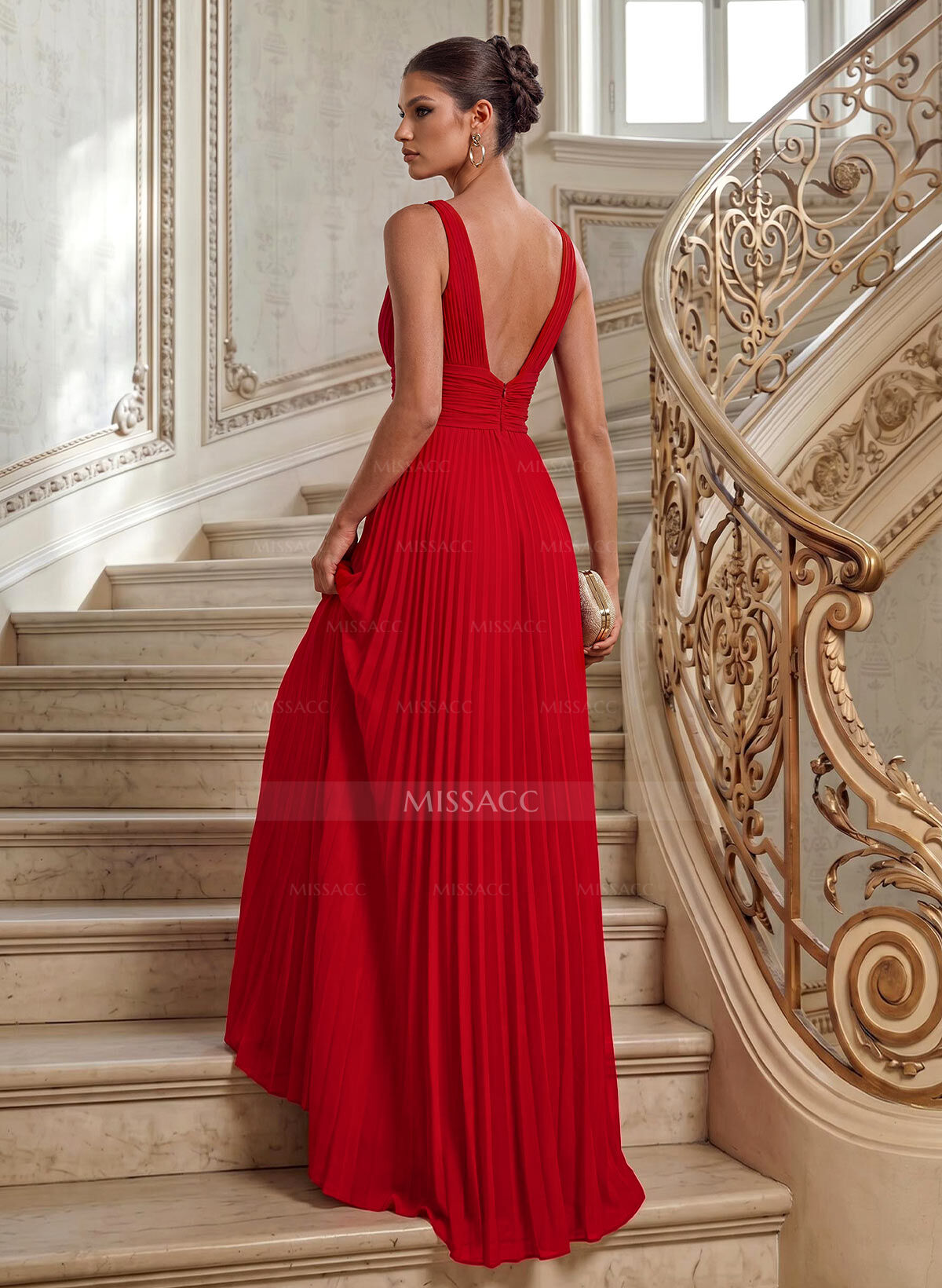 A-Line V-Neck Sleeveless Floor-Length Chiffon Mother Of The Bride Dresses With Pleated