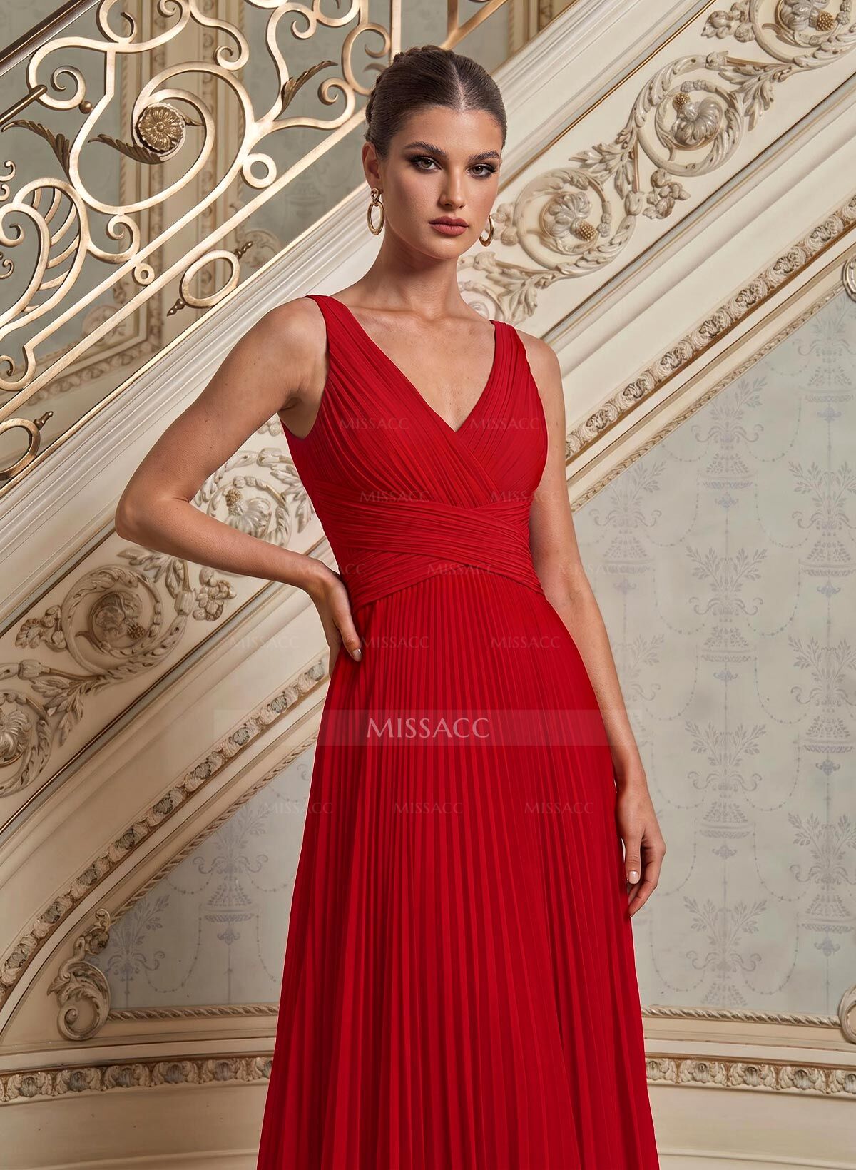 A-Line V-Neck Sleeveless Floor-Length Chiffon Mother Of The Bride Dresses With Pleated