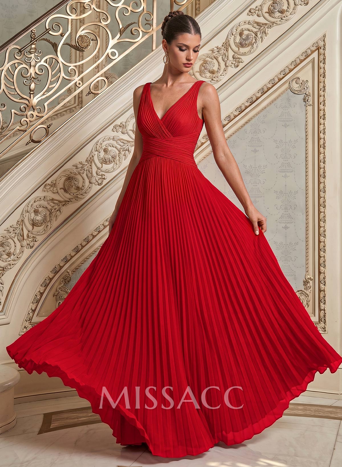 A-Line V-Neck Sleeveless Floor-Length Chiffon Mother Of The Bride Dresses With Pleated A-Line V-Neck Sleeveless Floor-Length Chiffon Mother Of The Bride Dresses With Pleated
