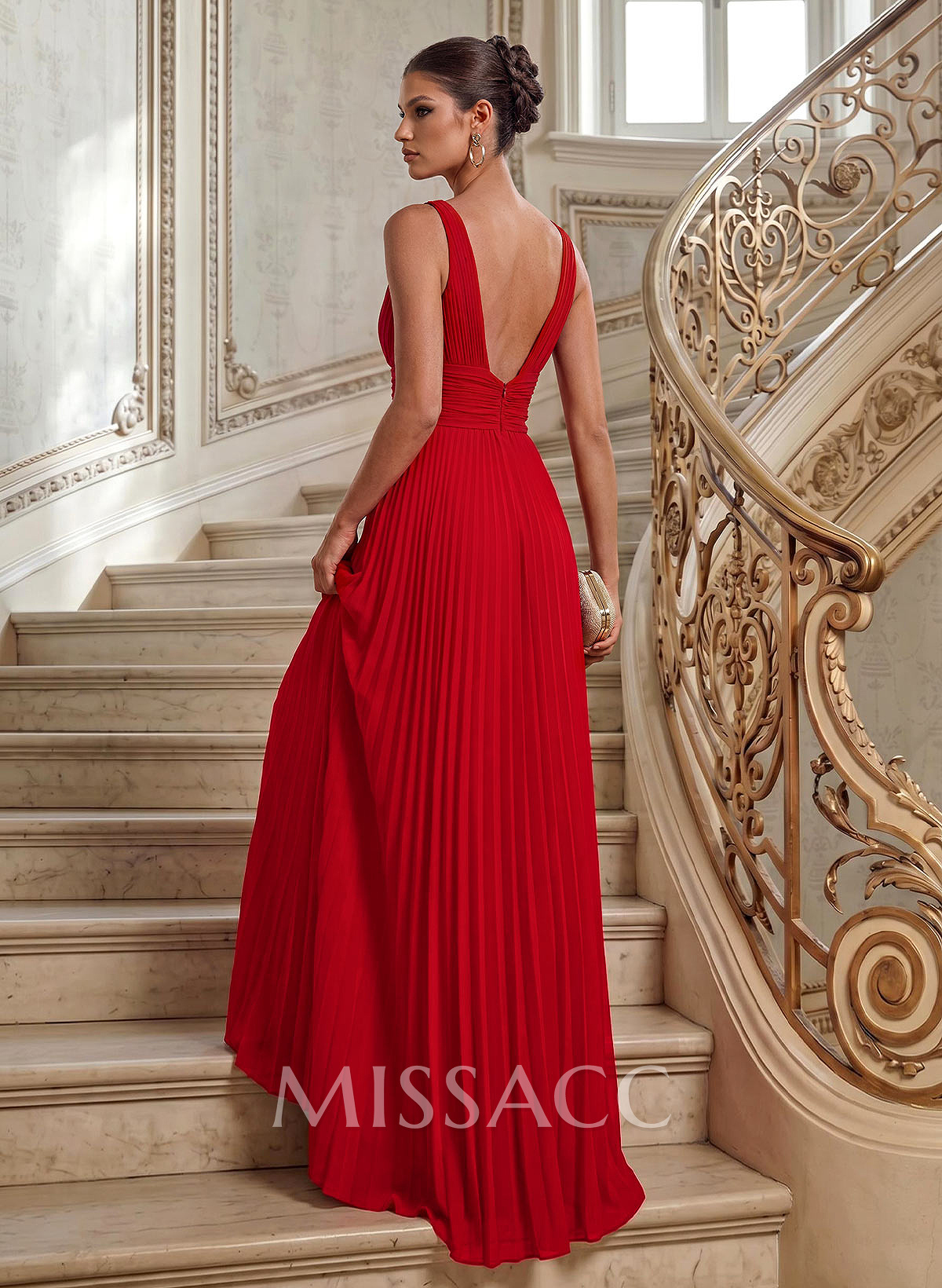 A-Line V-Neck Sleeveless Floor-Length Chiffon Mother Of The Bride Dresses With Pleated A-Line V-Neck Sleeveless Floor-Length Chiffon Mother Of The Bride Dresses With Pleated