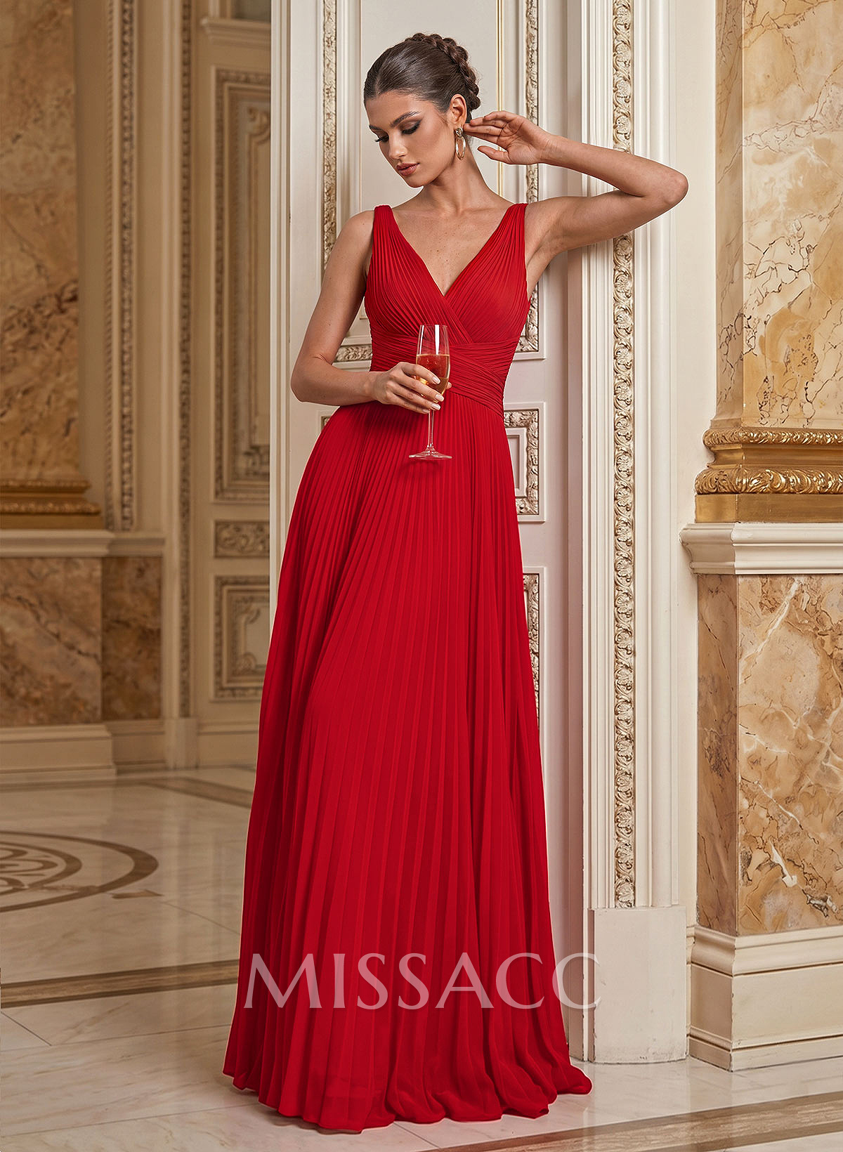 A-Line V-Neck Sleeveless Floor-Length Chiffon Mother Of The Bride Dresses With Pleated A-Line V-Neck Sleeveless Floor-Length Chiffon Mother Of The Bride Dresses With Pleated