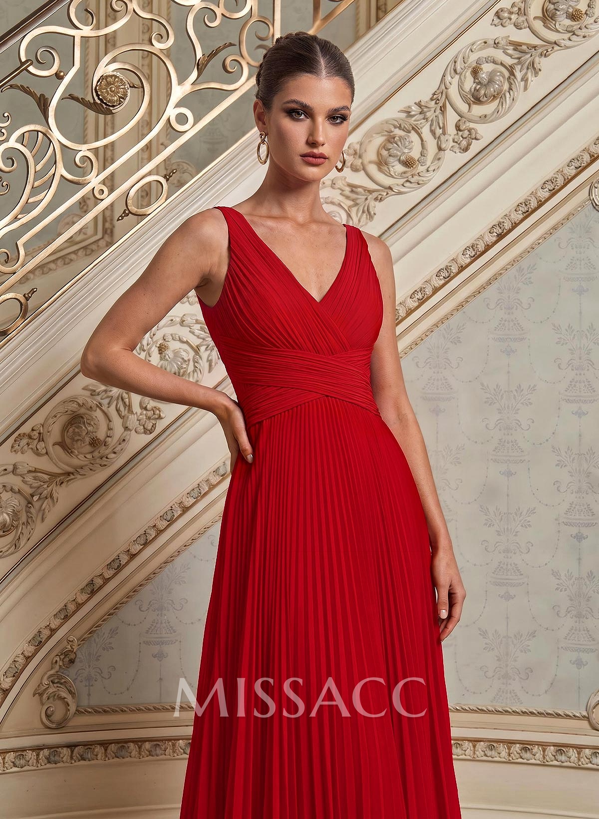 A-Line V-Neck Sleeveless Floor-Length Chiffon Mother Of The Bride Dresses With Pleated A-Line V-Neck Sleeveless Floor-Length Chiffon Mother Of The Bride Dresses With Pleated