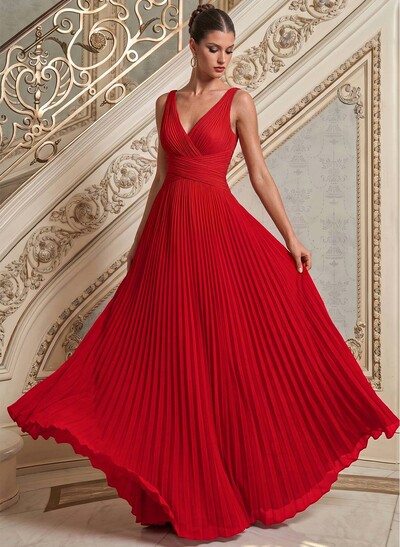 A-Line V-Neck Sleeveless Floor-Length Chiffon Mother Of The Bride Dresses With Pleated