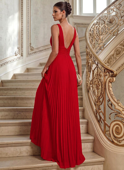 A-Line V-Neck Sleeveless Floor-Length Chiffon Mother Of The Bride Dresses With Pleated