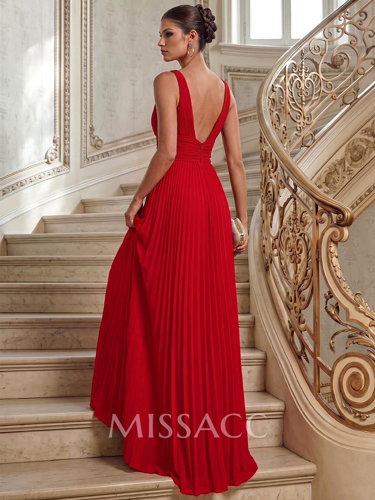 A-Line V-Neck Sleeveless Floor-Length Chiffon Mother Of The Bride Dresses With Pleated A-Line V-Neck Sleeveless Floor-Length Chiffon Mother Of The Bride Dresses With Pleated