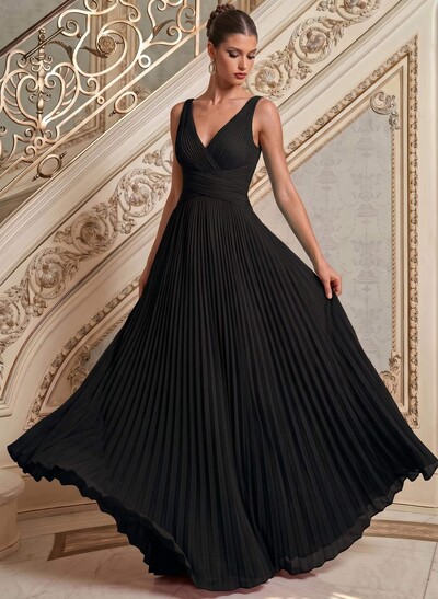 A-Line V-Neck Sleeveless Floor-Length Chiffon Mother Of The Bride Dresses With Pleated