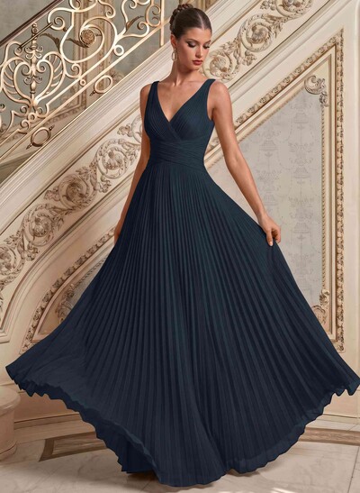 A-Line V-Neck Sleeveless Floor-Length Chiffon Mother Of The Bride Dresses With Pleated