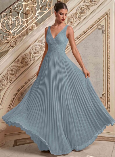 A-Line V-Neck Sleeveless Floor-Length Chiffon Mother Of The Bride Dresses With Pleated