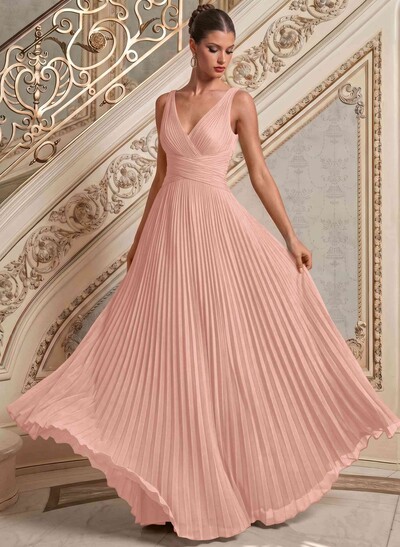 A-Line V-Neck Sleeveless Floor-Length Chiffon Mother Of The Bride Dresses With Pleated