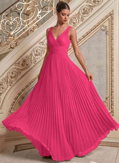 A-Line V-Neck Sleeveless Floor-Length Chiffon Mother Of The Bride Dresses With Pleated