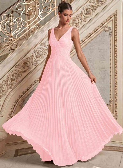 A-Line V-Neck Sleeveless Floor-Length Chiffon Mother Of The Bride Dresses With Pleated
