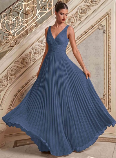 A-Line V-Neck Sleeveless Floor-Length Chiffon Mother Of The Bride Dresses With Pleated