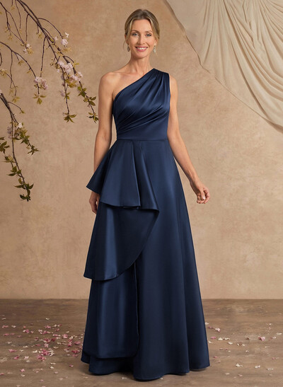 A-Line One-Shoulder Sleeveless Sweep Train Taffeta Mother Of The Bride Dresses With Ruffle