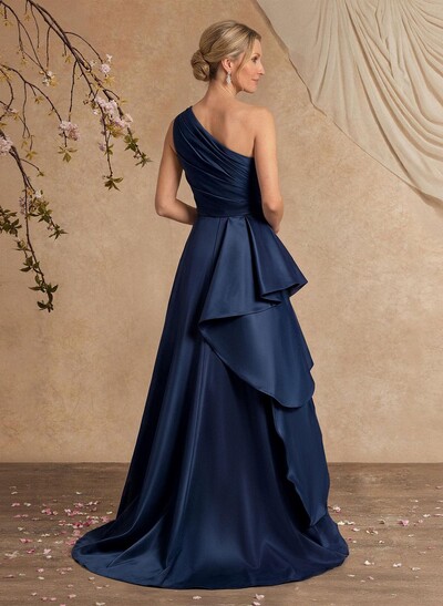 A-Line One-Shoulder Sleeveless Sweep Train Taffeta Mother Of The Bride Dresses With Ruffle