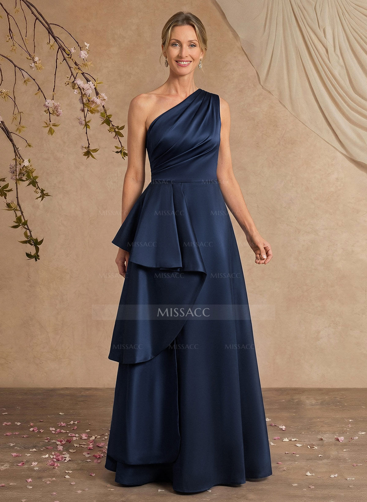 A-Line One-Shoulder Sleeveless Sweep Train Taffeta Mother Of The Bride Dresses With Ruffle