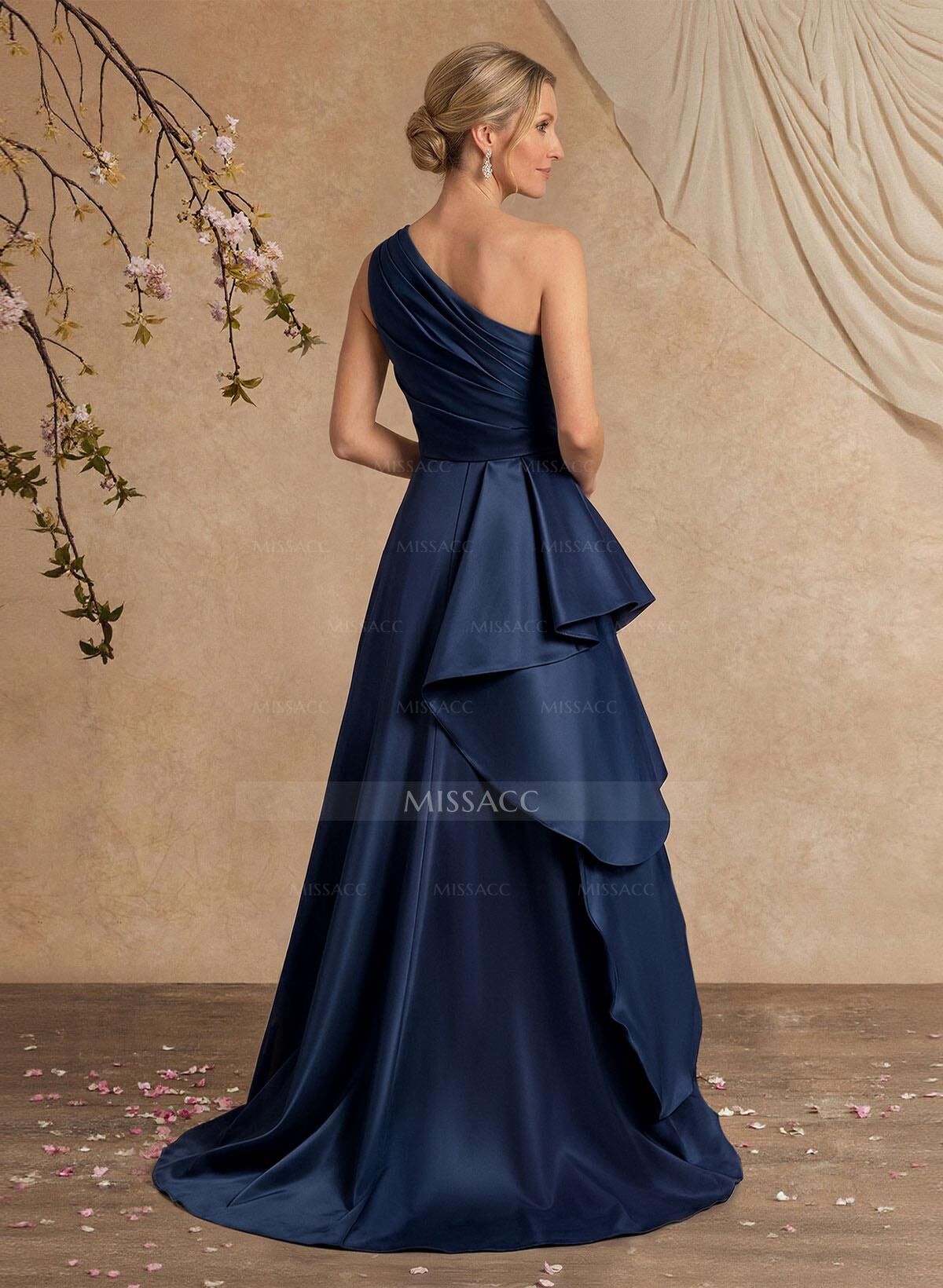 A-Line One-Shoulder Sleeveless Sweep Train Taffeta Mother Of The Bride Dresses With Ruffle