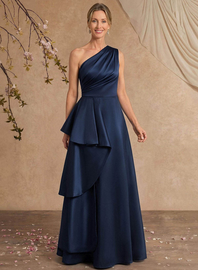 A-Line One-Shoulder Sleeveless Sweep Train Taffeta Mother Of The Bride Dresses With Ruffle