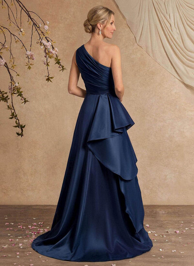 A-Line One-Shoulder Sleeveless Sweep Train Taffeta Mother Of The Bride Dresses With Ruffle