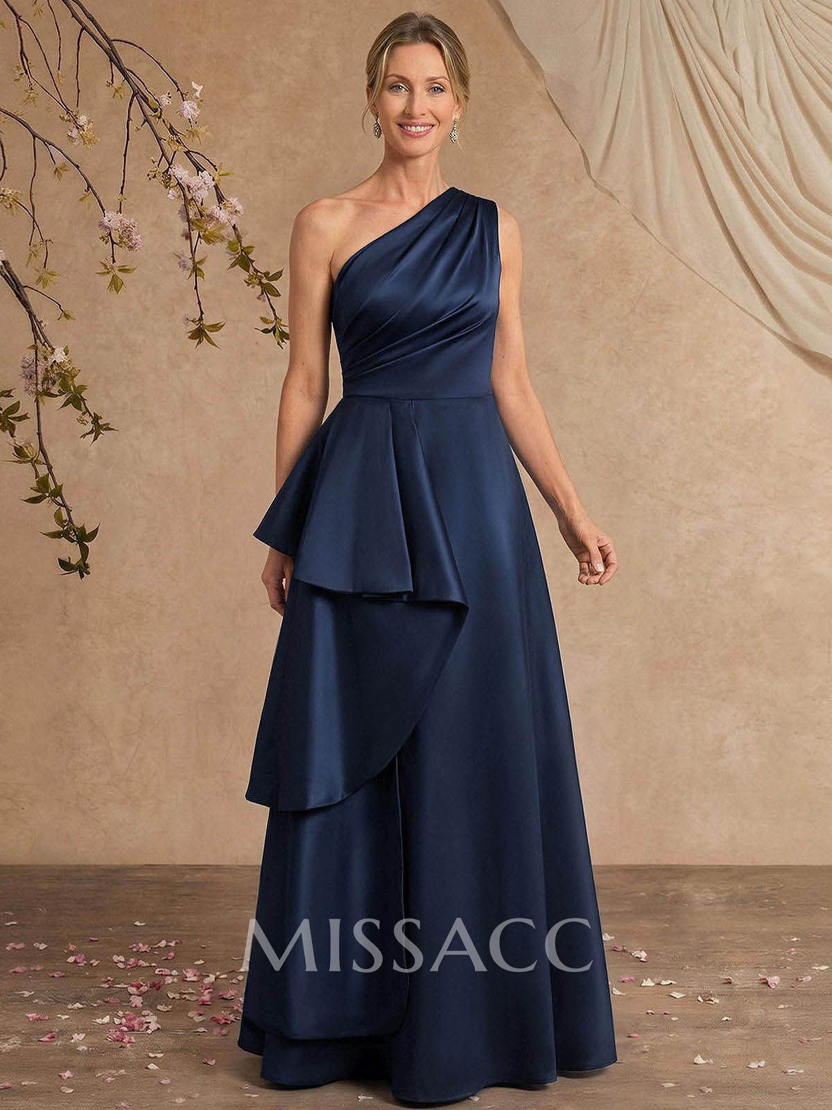 A-Line One-Shoulder Sleeveless Sweep Train Taffeta Mother Of The Bride Dresses With Ruffle A-Line One-Shoulder Sleeveless Sweep Train Taffeta Mother Of The Bride Dresses With Ruffle