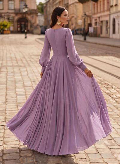 A-Line V-Neck Long Sleeves Floor-Length Chiffon Mother Of The Bride Dresses