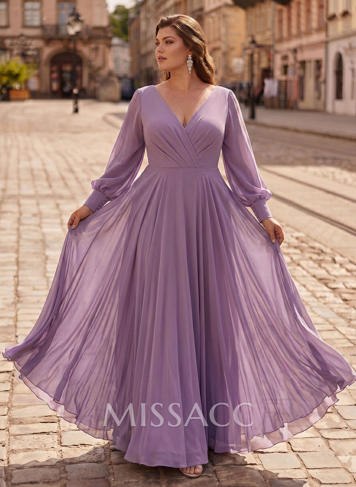 A-Line V-Neck Long Sleeves Floor-Length Chiffon Mother Of The Bride Dresses A-Line V-Neck Long Sleeves Floor-Length Chiffon Mother Of The Bride Dresses