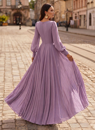 A-Line V-Neck Long Sleeves Floor-Length Chiffon Mother Of The Bride Dresses