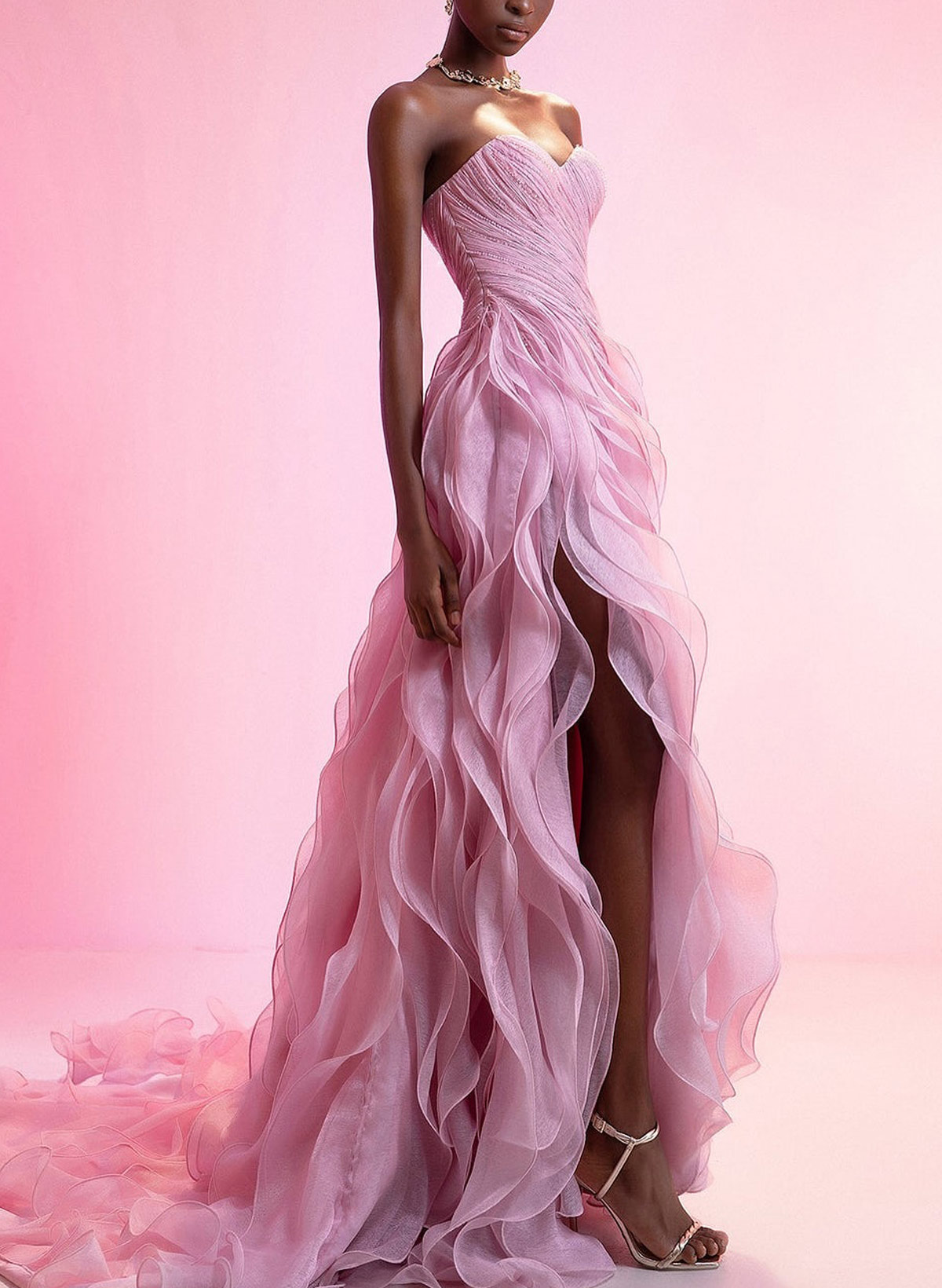 A-Line Sweetheart Sleeveless Court Train Organza/Matte Satin Prom Dresses