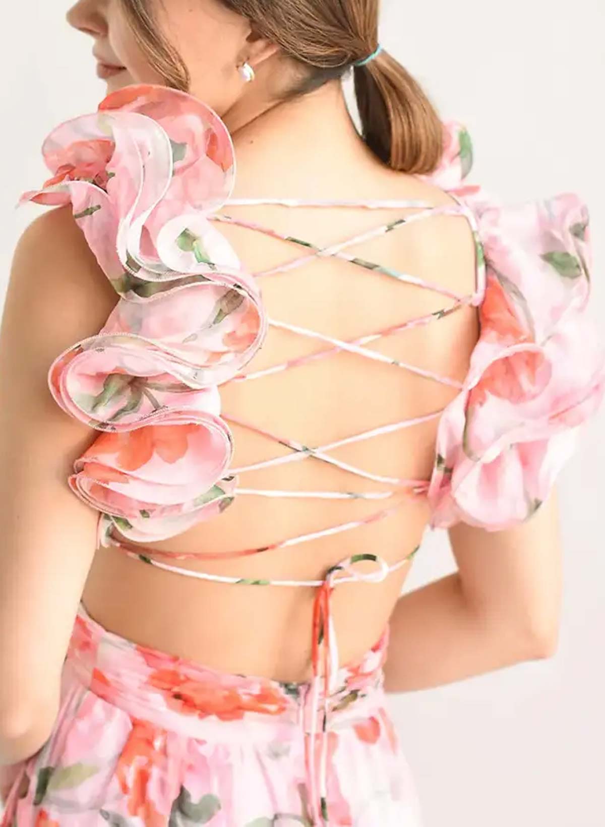 Boho A-Line V-Neck Sleeveless Floor-Length Chiffon Prom Dresses With Pleated/Floral-Print