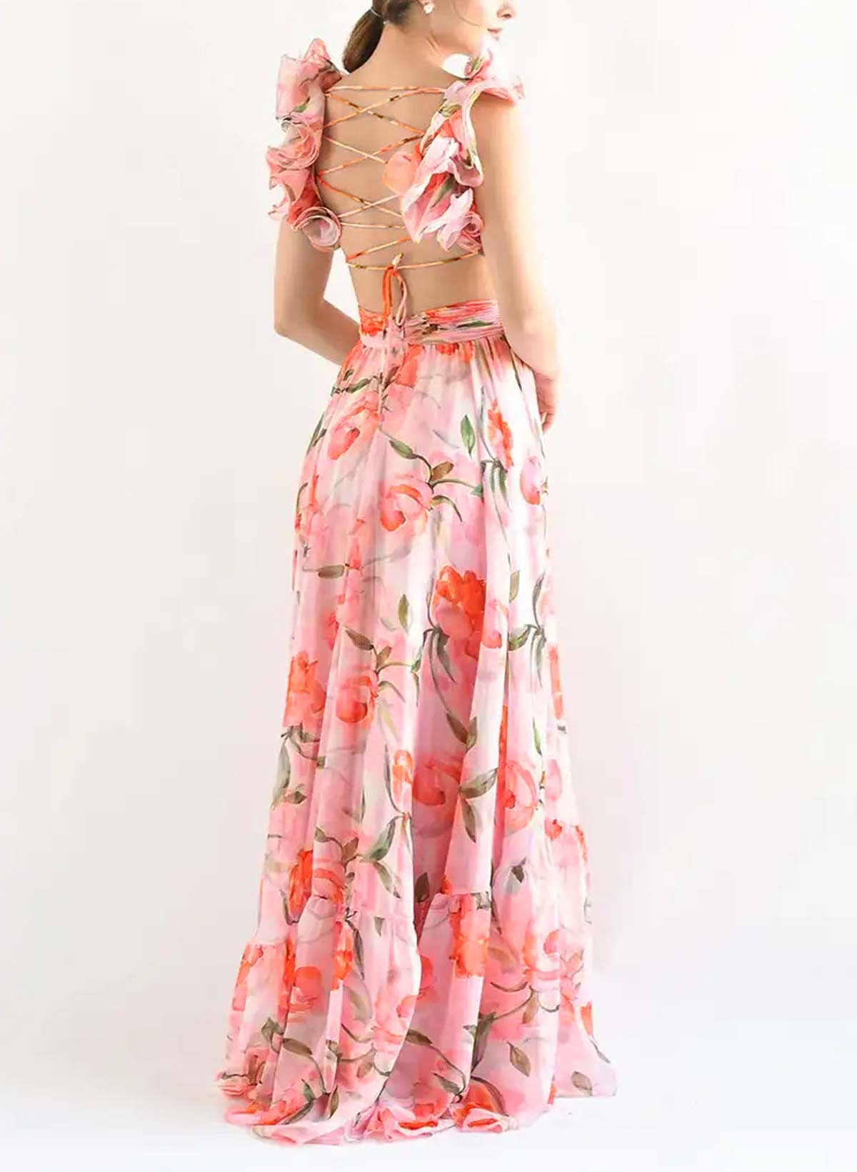 Boho A-Line V-Neck Sleeveless Floor-Length Chiffon Prom Dresses With Pleated/Floral-Print Boho A-Line V-Neck Sleeveless Floor-Length Chiffon Prom Dresses With Pleated/Floral-Print