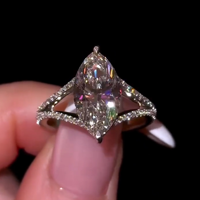 3CT Marquise Cut Moissanite Engagement Rings In Sterling Silver