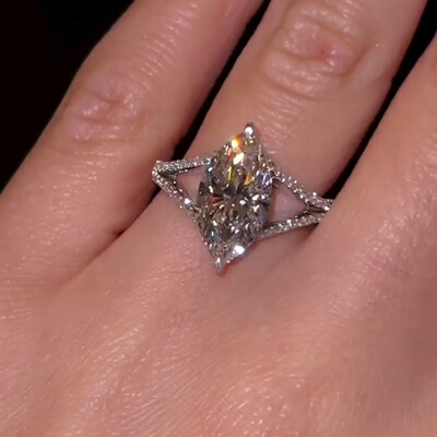 3CT Marquise Cut Moissanite Engagement Rings In Sterling Silver