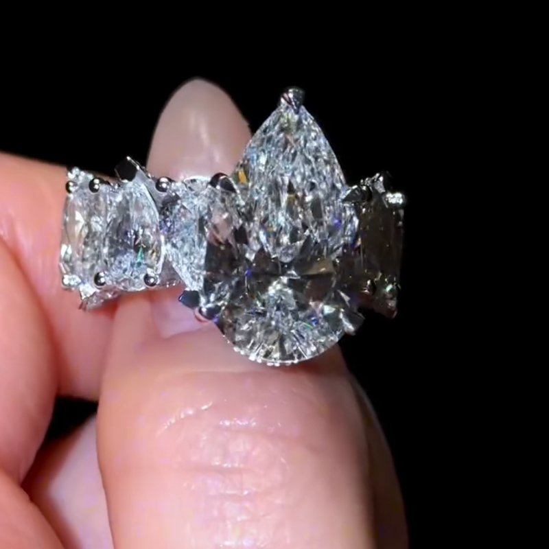 6CT Pear Cut Moissanite Engagement Rings In Sterling Silver