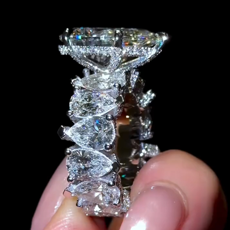 6CT Pear Cut Moissanite Engagement Rings In Sterling Silver