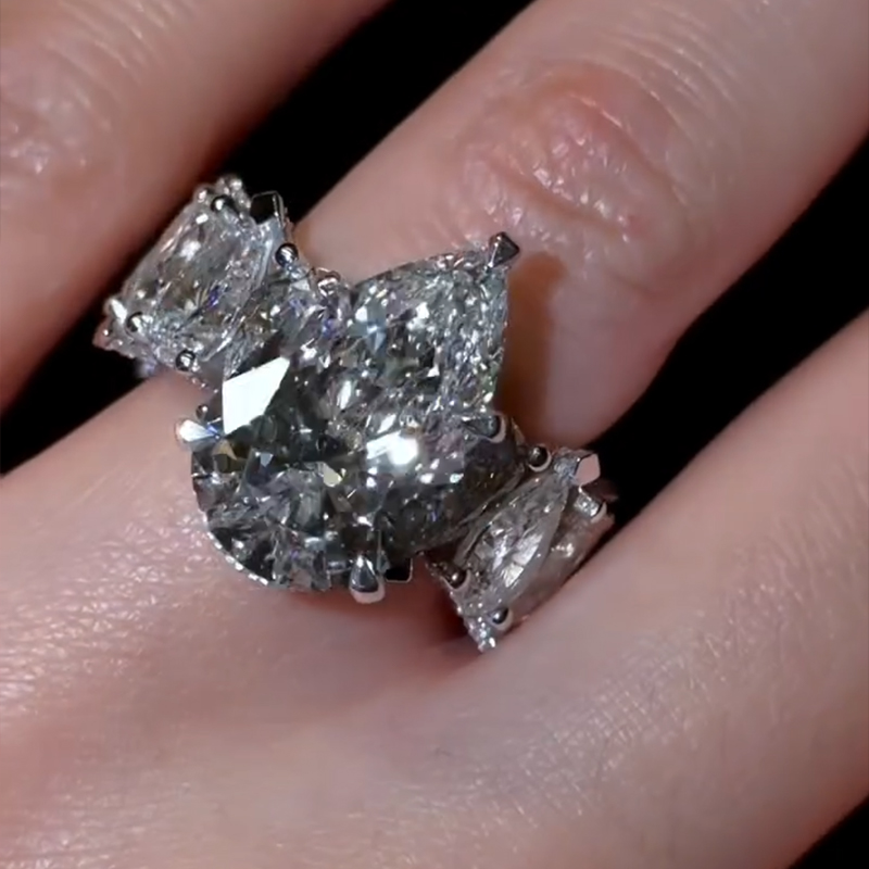 6CT Pear Cut Moissanite Engagement Rings In Sterling Silver