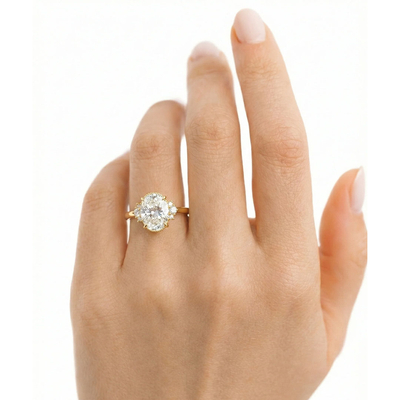 5CT 9*11mm Round Cut/Oval Cut Moissanite Engagement Rings In Sterling Silver