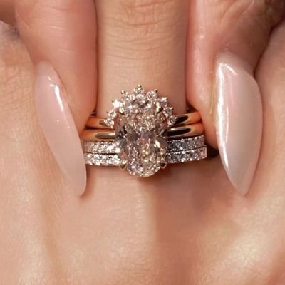 6CT 9*12mm Round Cut/Oval Cut Moissanite Engagement Rings Sets In Sterling Silver