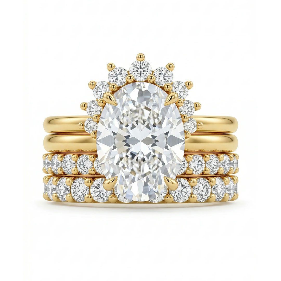 6CT 9*12mm Round Cut/Oval Cut Moissanite Engagement Rings Sets In Sterling Silver