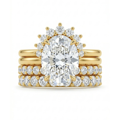 6CT 9*12mm Round Cut/Oval Cut Moissanite Engagement Rings Sets In Sterling Silver