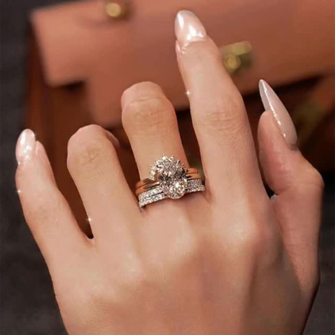 6CT 9*12mm Round Cut/Oval Cut Moissanite Engagement Rings Sets In Sterling Silver