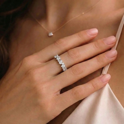 Round Cut/Pear Cut Moissanite Wedding Bands In Sterling Silver