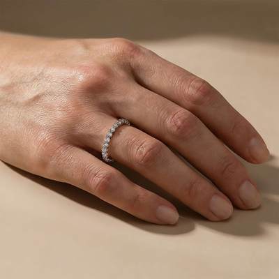 Round Cut Moissanite Wedding Bands In Sterling Silver