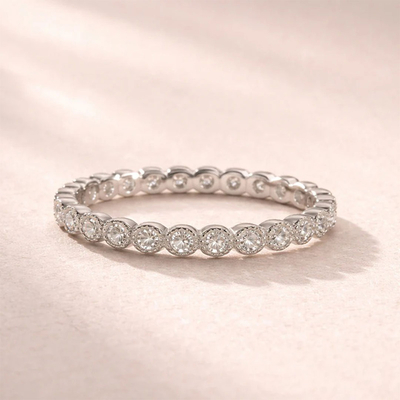 Round Cut Moissanite Wedding Bands In Sterling Silver