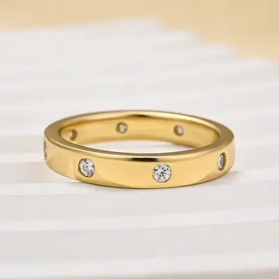 Round Cut Moissanite Wedding Bands In Sterling Silver