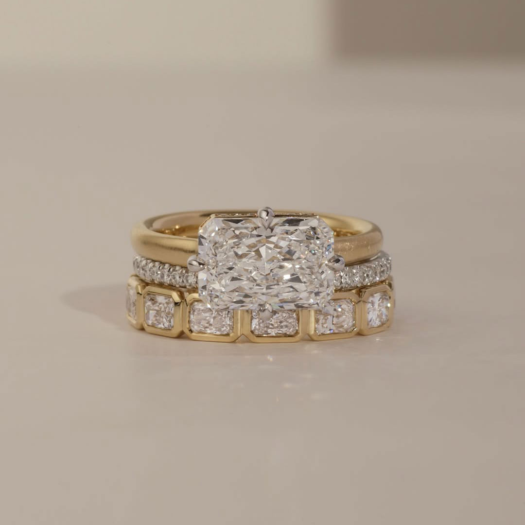 8CT 10*12mm Emerald Cut Moissanite/Zircon Engagement Rings Sets In Sterling Silver