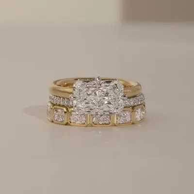 8CT 10*12mm Emerald Cut Moissanite/Zircon Engagement Rings Sets In Sterling Silver