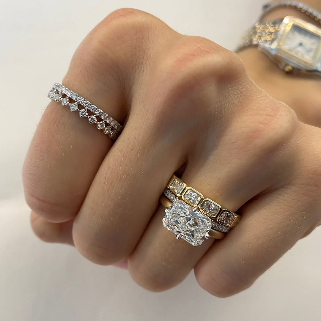 8CT 10*12mm Emerald Cut Moissanite/Zircon Engagement Rings Sets In Sterling Silver