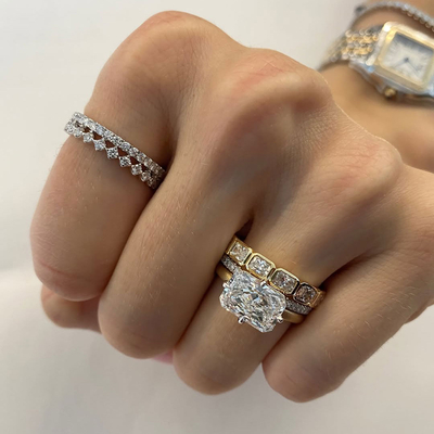 8CT 10*12mm Emerald Cut Moissanite/Zircon Engagement Rings Sets In Sterling Silver